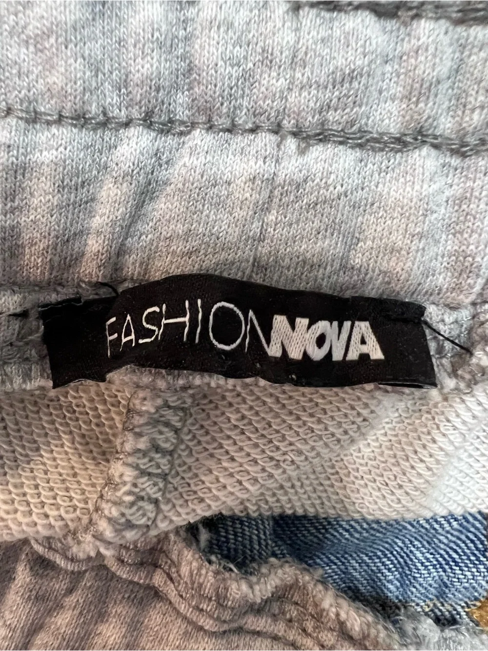 Fashion Nova Light Wash Denim Front Gray Sweat Shirt Side Panel Jeans. Large.‎